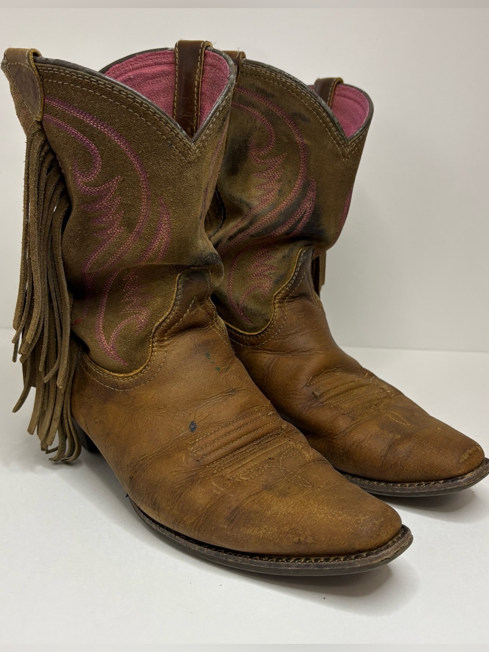 Ariat Fancy Fringed Western Boots Youth 5 Mustang Molly Pink Flame Stitching